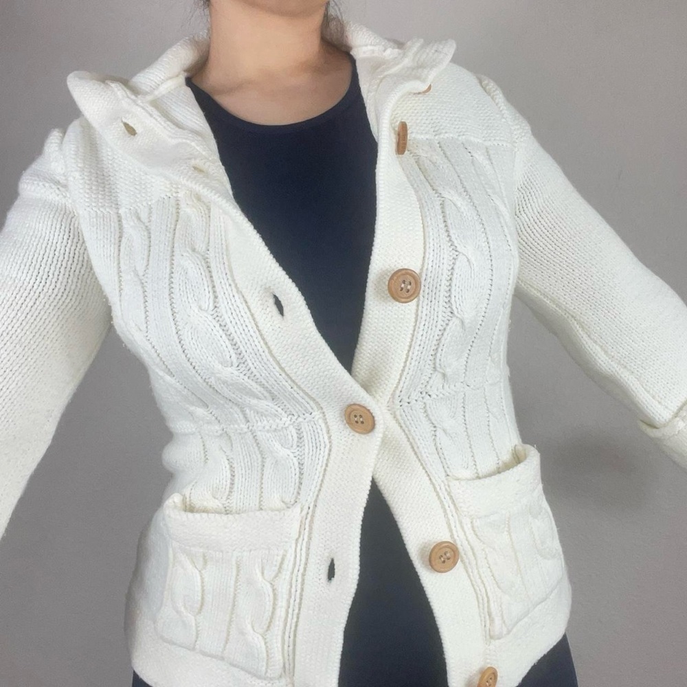 Women's Cable Knit Button-Up Sweater - Cream